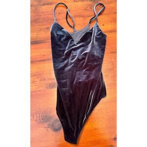 Privacy Please velvet navy blue bodysuit sleeveless strappy size L
